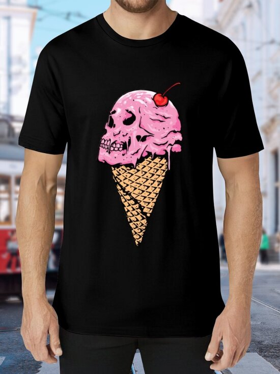 Other - Black Graphic Tee with Pink Skull Ice Cream - Men's Short Sleeve